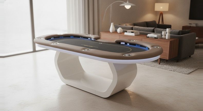 Mesa de Poker Luxo 9 Lugares com Coluna C Branca e LED - L34